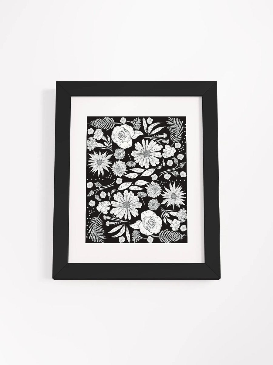 Floral Medley in Bloom – White on Black | Framed Wall Art | by MONIQUE FAELLA DESIGNS™ | Hand-Drawn Botanical Print | Matte Poster product image (1)