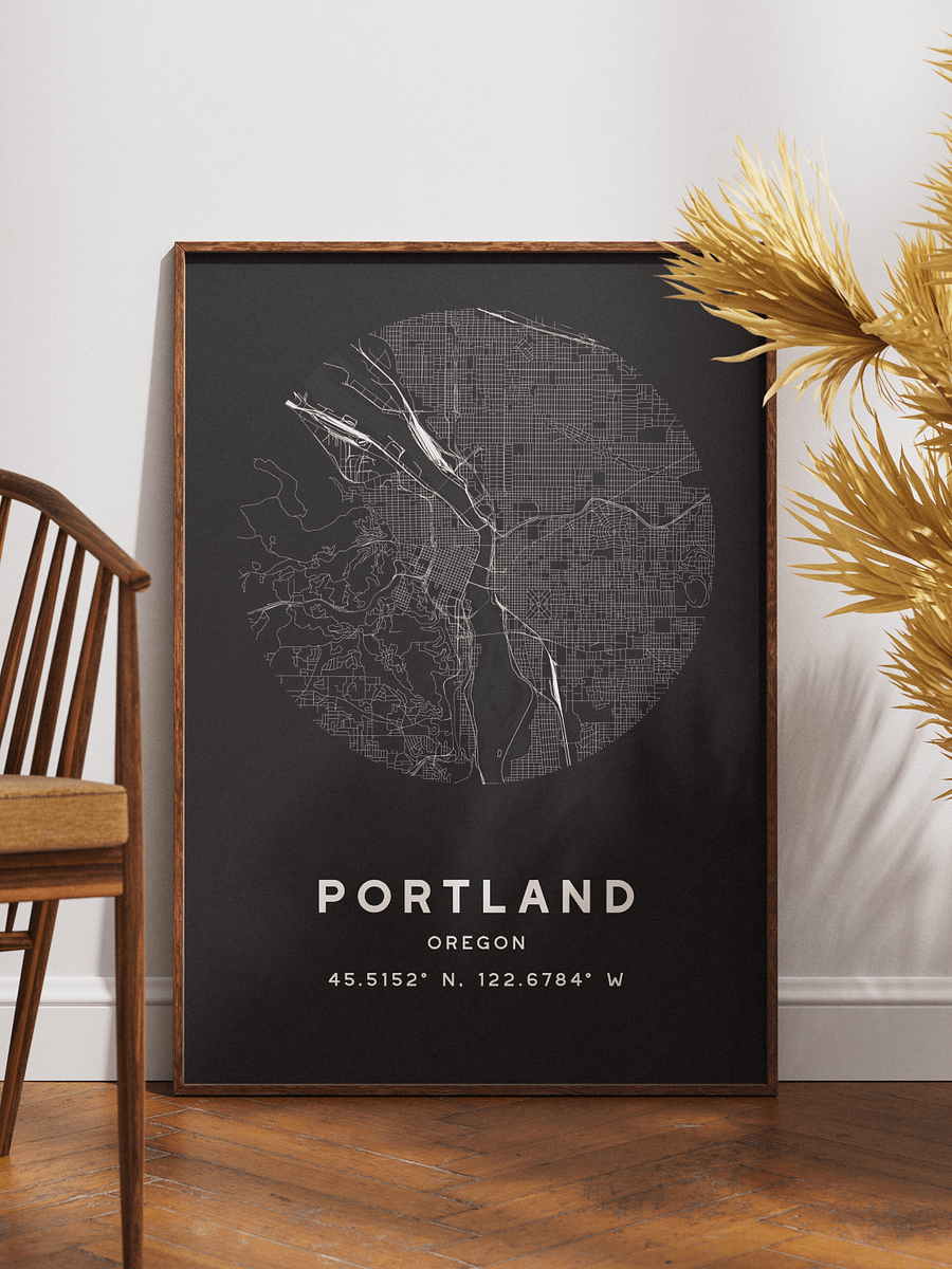 Portland Street Map Poster – Black Minimalist Circular City Art product image (1)