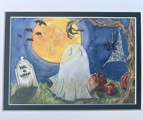 “Hal O. Ween” is finished! A fun commission for a neighbor. 🎃 👻 🕷️ 

#lkiart #watercolor #halloween #supportartists #supports...