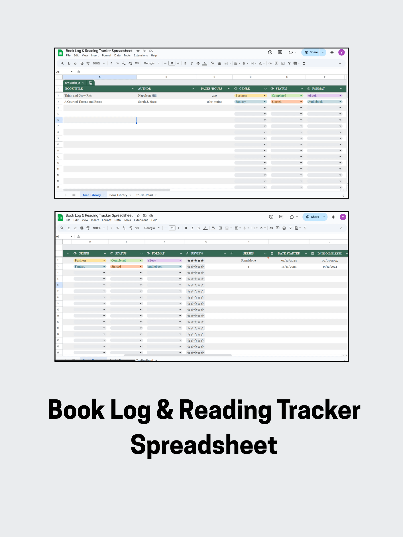 Book Log & Reading Tracker Spreadsheet | Your Digital Library product image (1)