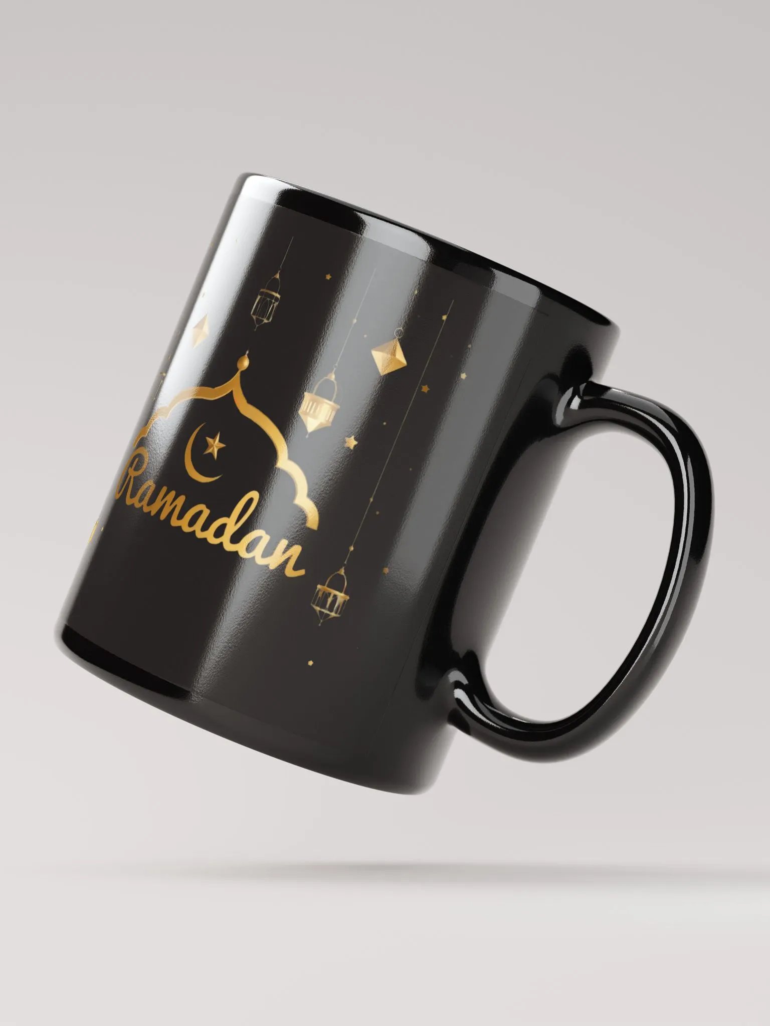 Glossy Black Ramadan Mug – Gold Elegance for the Holy Month product image (4)