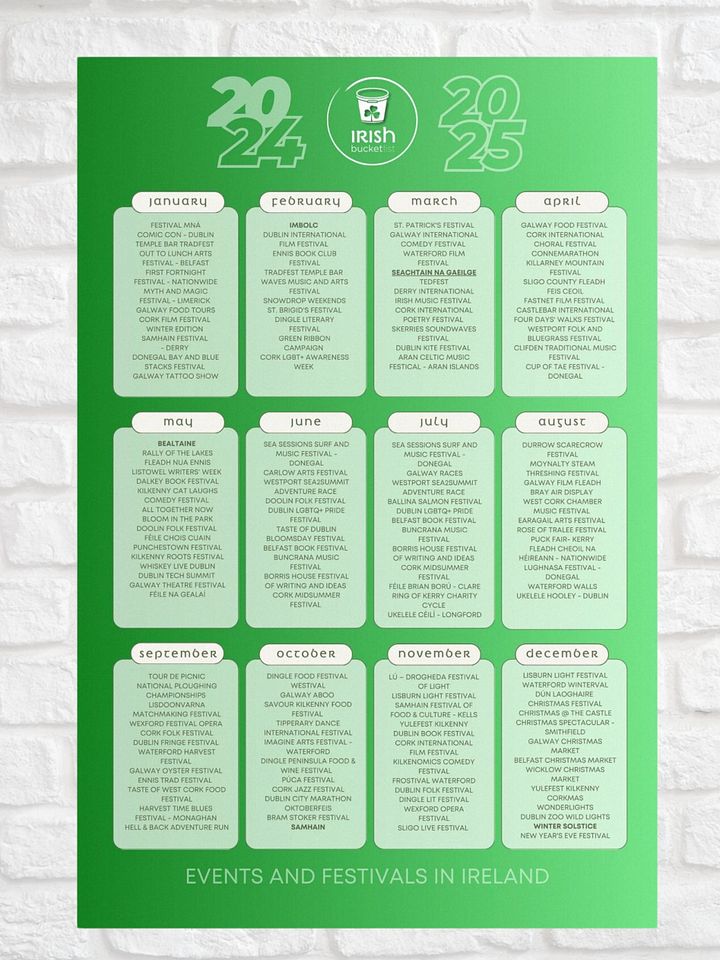 Irish Bucket List Calendar of Events and Festivals 2025 - Premium Matte Poster product image (1)