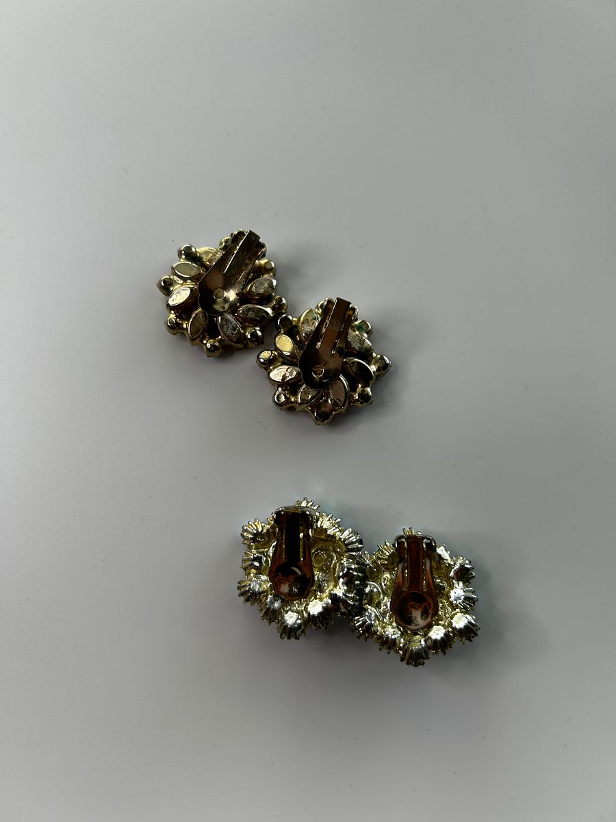 Vintage AB Crystals Clip On Earrings Lot of 2 product image (5)