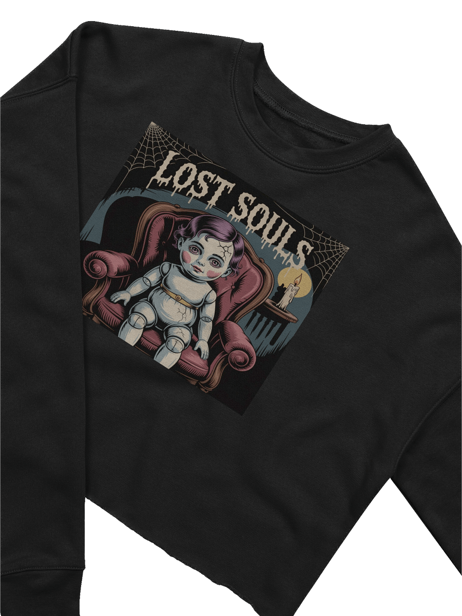 Lost Souls Women's Fleece Crop Sweatshirt - Black Gothic Doll Design by Midnight Veil Designs product image (3)