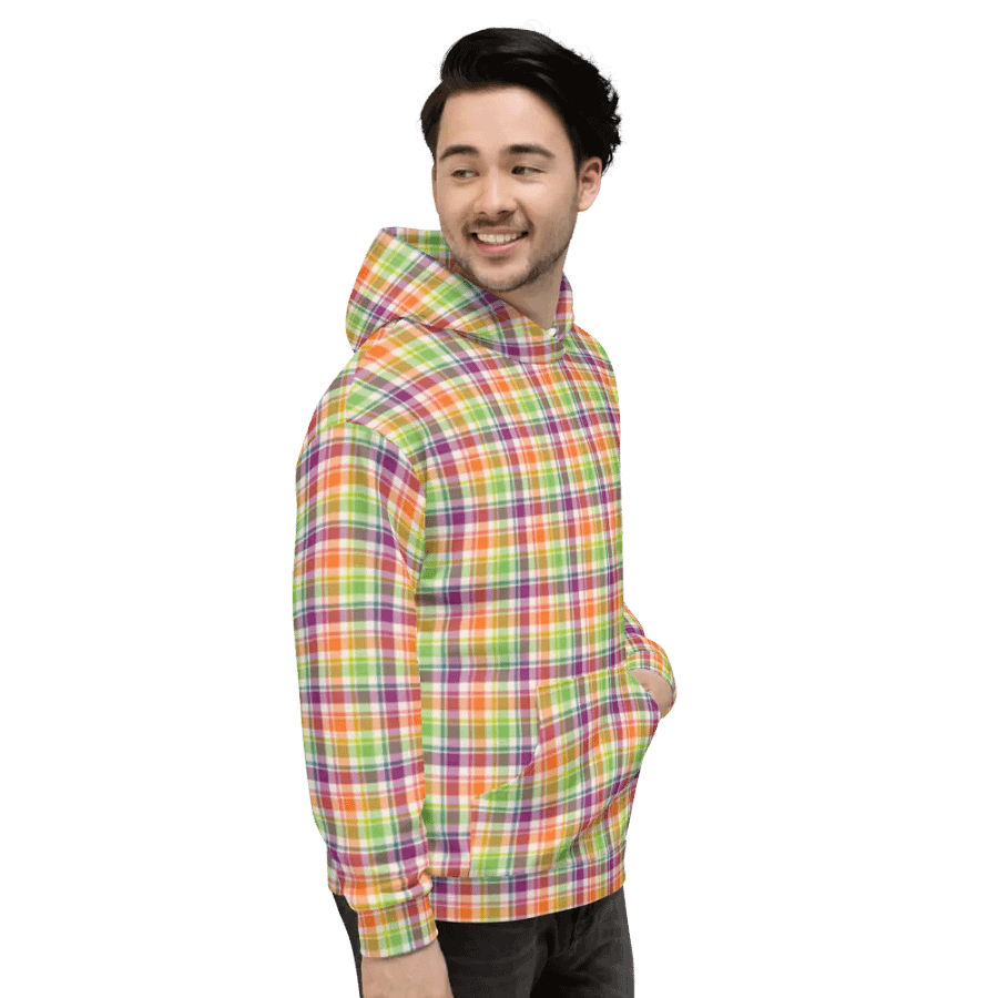 Purple, Orange, and Lime Green Plaid Hoodie product image (5)