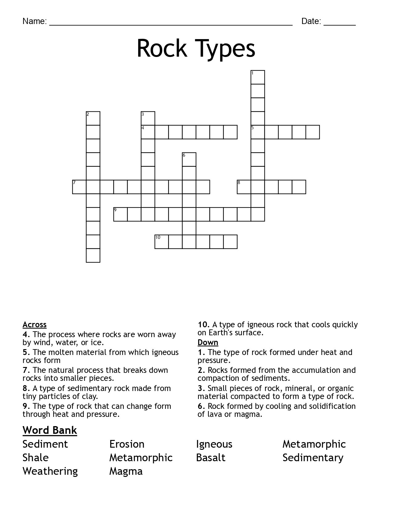Three Types of Rocks Crossword Puzzle product image (2)
