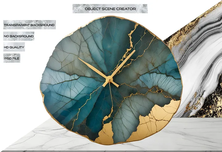 Eternal Elegance – Labradorite Kintsugi Wall Clock PNG product image (2)