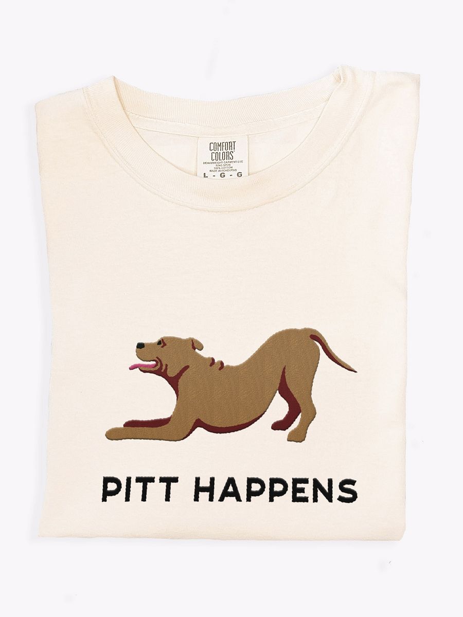 Pitt Happens T-Shirt(Embroidered) of a Pitbull Terrier(Red) product image (1)