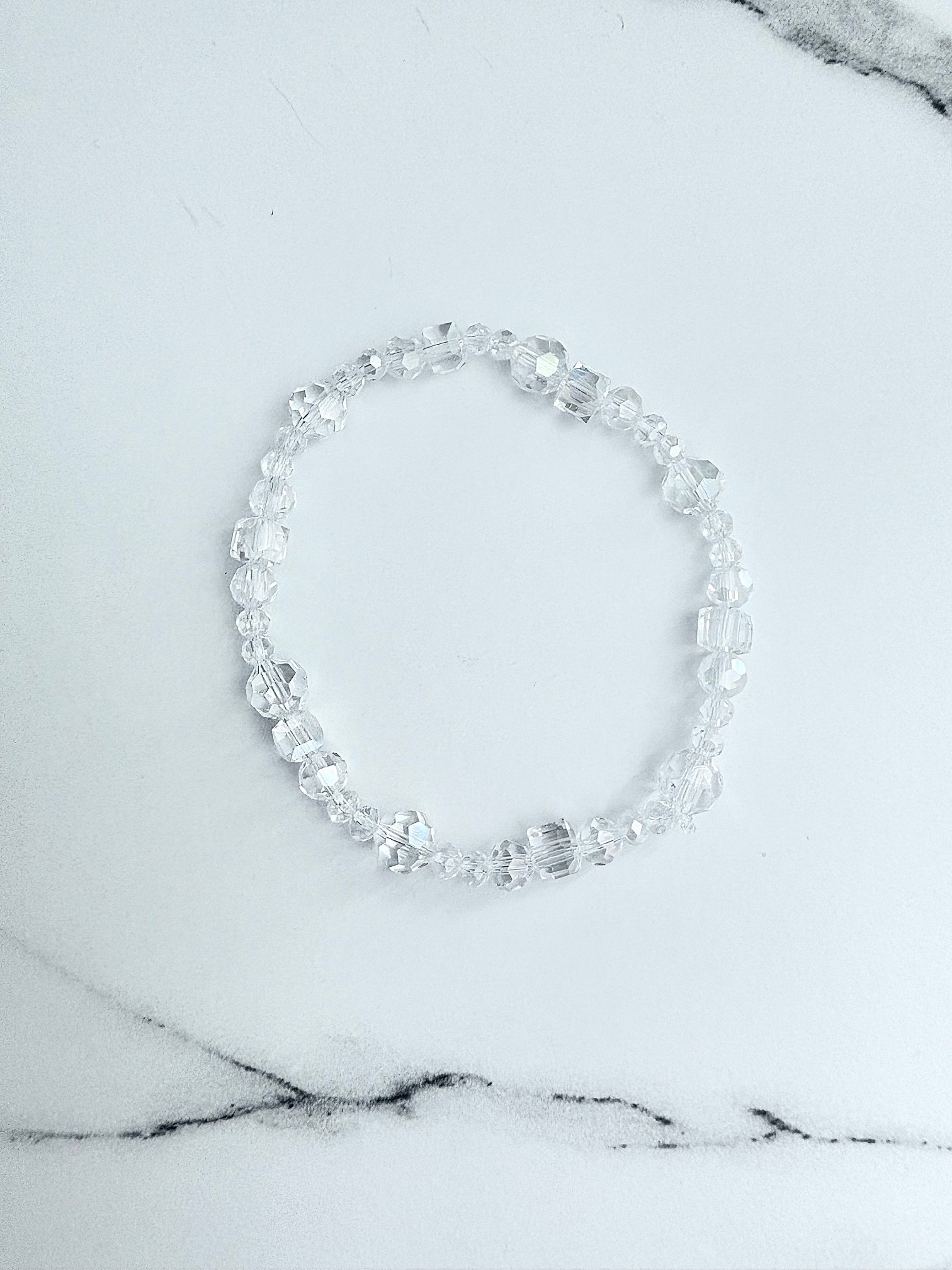 MFD-00047 | Shimmering Frost Crystal Ice | Faceted Glass Bead Bracelet | Handmade 8" Coastal Charm | by Monique Faella Designs™ product image (1)