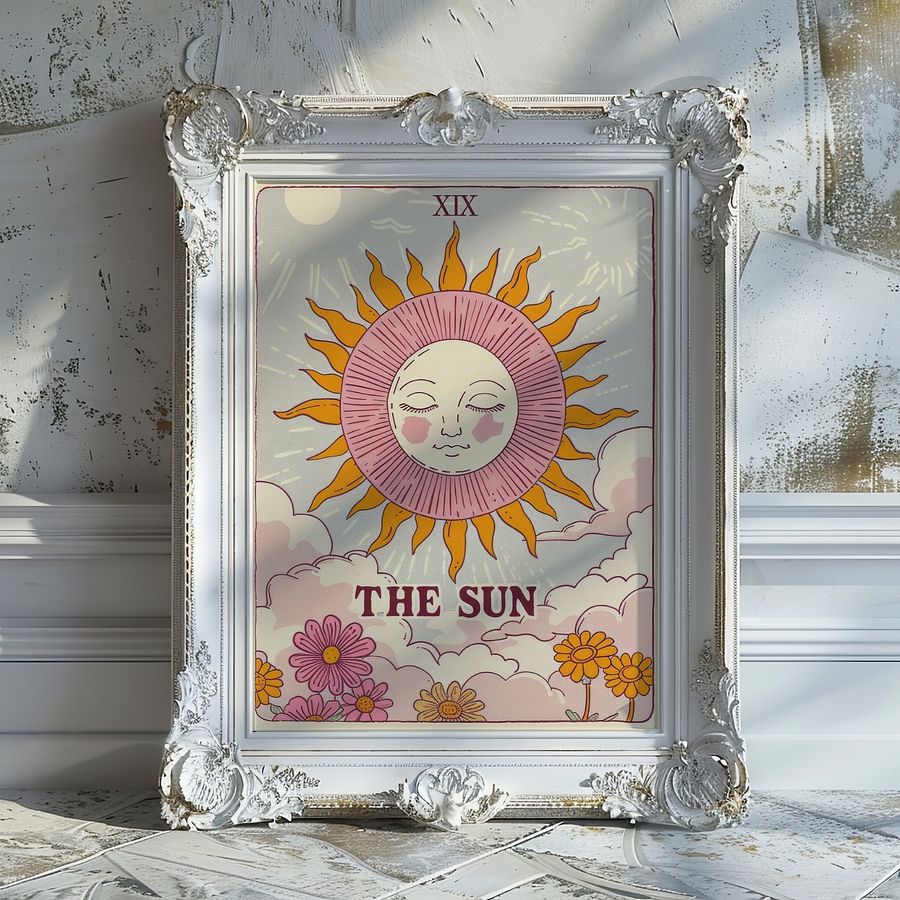 The Sun Tarot Card in Pastel Colors Retro Art Print product image (21)