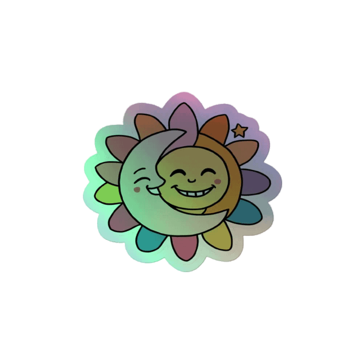Holographic Sun and Moon Hug Sticker - Adorable Celestial Decal product image (2)