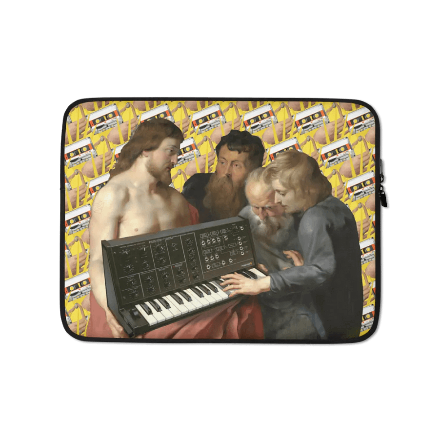 He died for our synths, by Frank Fonik (Korg MS-10), Techno EDM Laptop Sleeve product image (1)