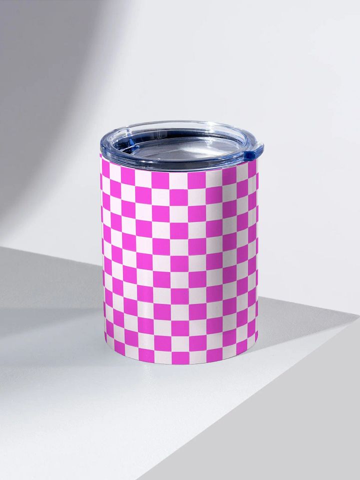 Checkered! Neon Pink and White Checkers 10 oz Stainless Steel Tumbler product image (2)