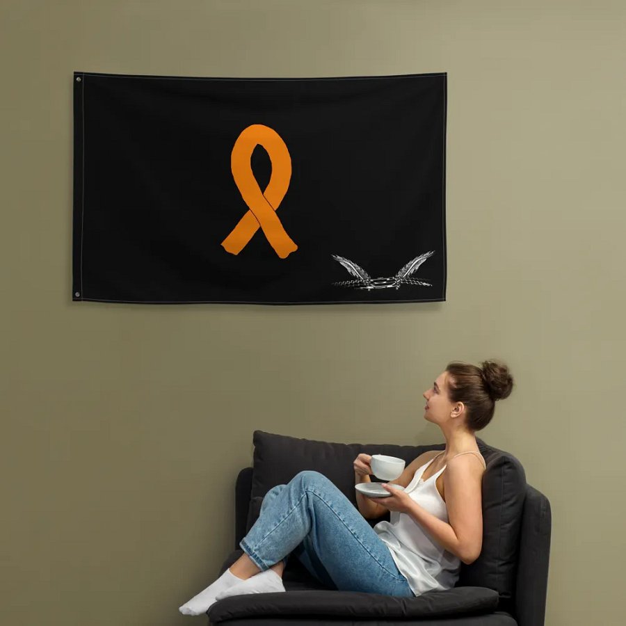 White HApex Gear White Logo Cancer Awareness Orange Ribbon. Black Flag product image (12)