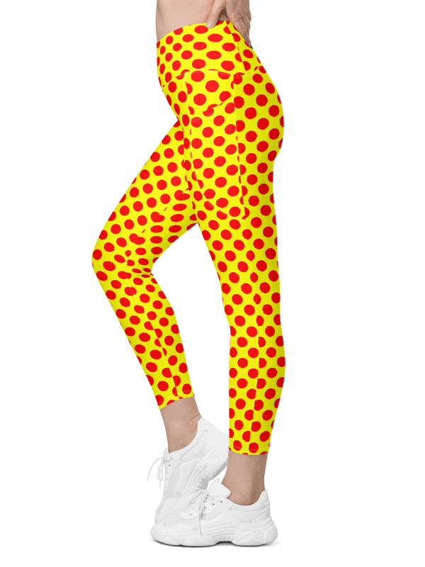 Red Polka Dots on Yellow Crossover Leggings with Pockets product image (5)