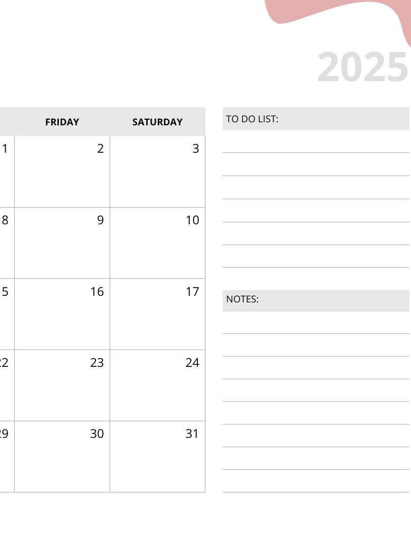 Simple printable 2025 monthly calendar product image (6)