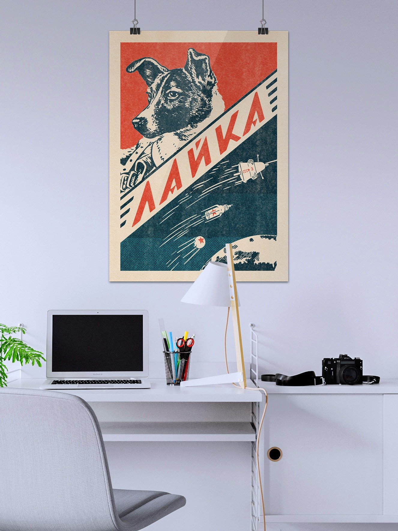 Laika, Soviet space dog — Vintage space poster, retro space art, propaganda poster, retrofuturism art, retro sci-fi print product image (2)