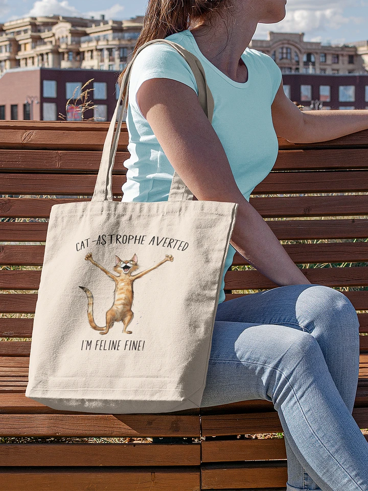 Funny Cute Cat Eco-Friendly Tote Bag - Cat-astrofe averted product image (1)