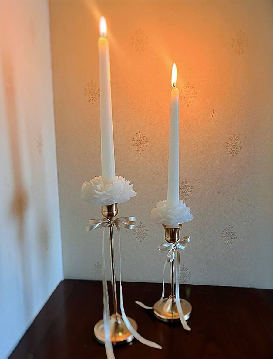 Half Peony Taper Candle | Peony Flower Candle | Wedding Table Setting Idea | Table Candle | 3D Aesthetic Candle | Dinner Candle | Taper Candle product image (1)