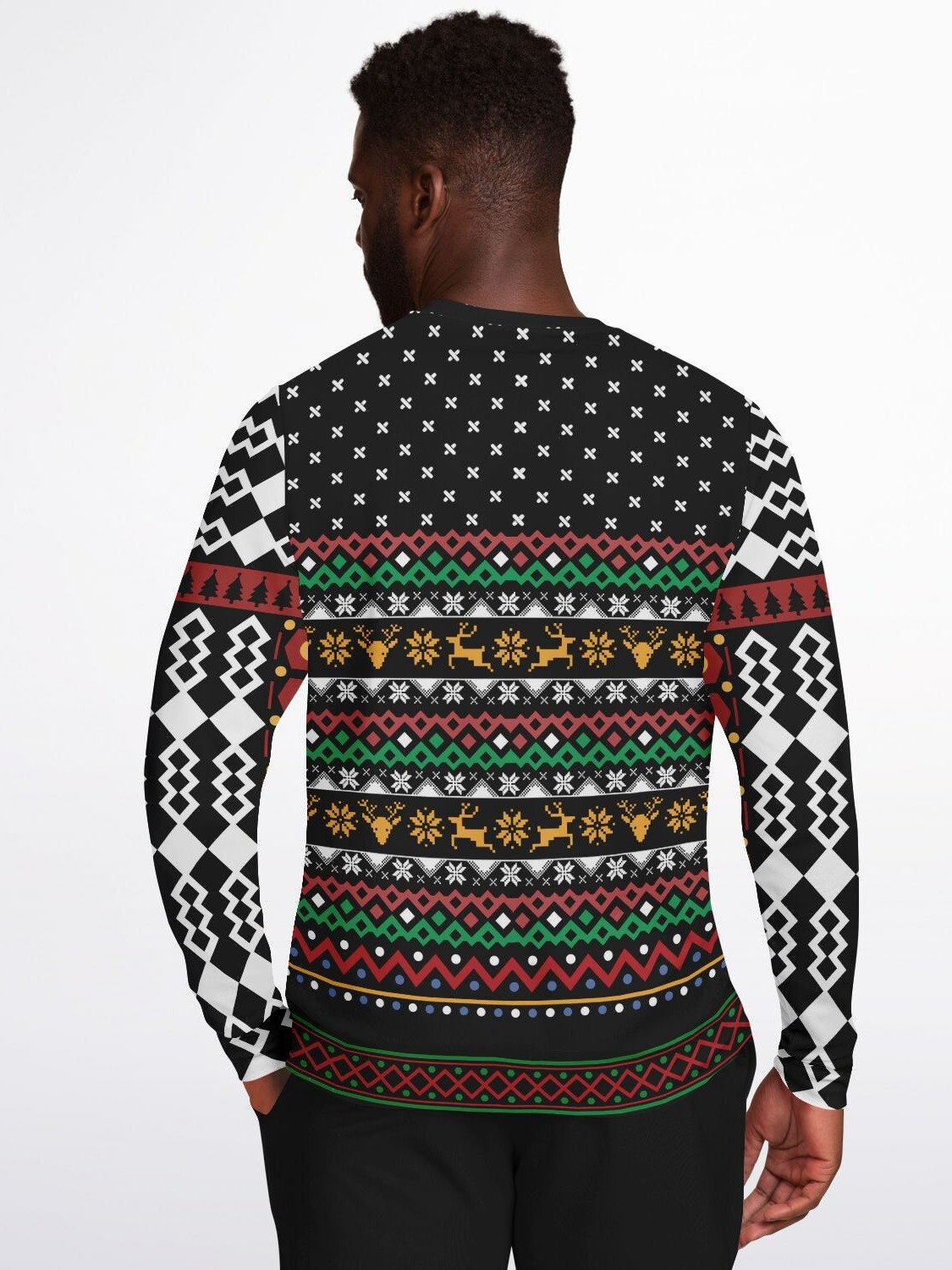 Naughty & Nice Tattooed Santa Ugly Christmas Sweater - Cool Santa with Sunglasses Fair Isle Knit Holiday Jumper product image (4)