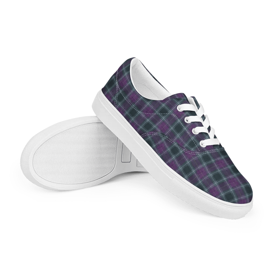 Purple/Green Plaid Women's Lace-Up Canvas Shoes product image (9)