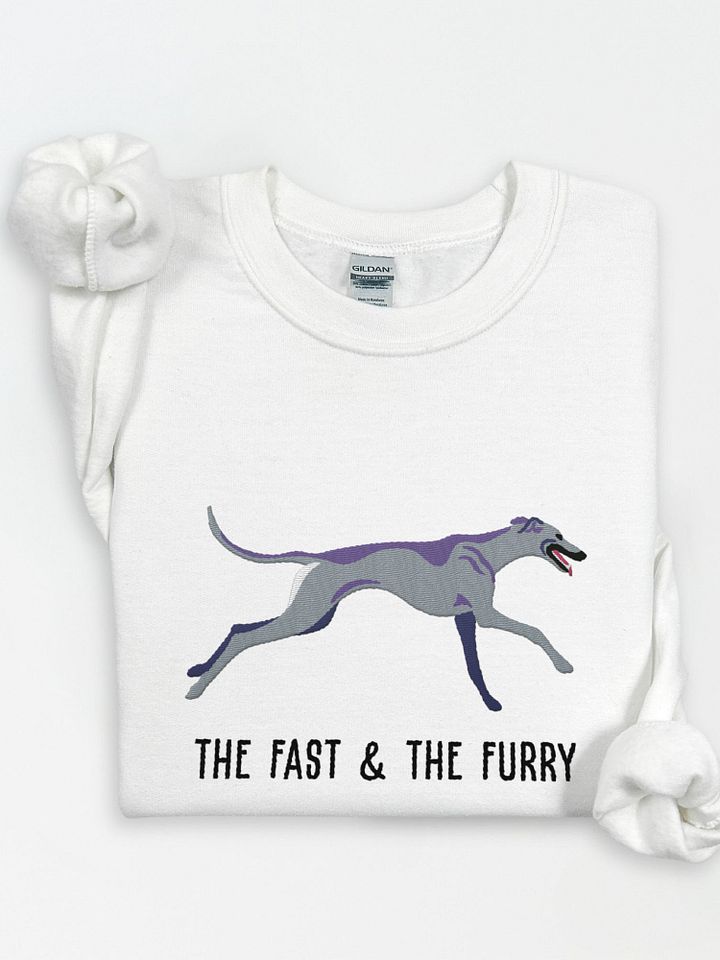 The Fast & The Furry Sweatshirt (Embroidered) of a Greyhound(Blue) product image (1)