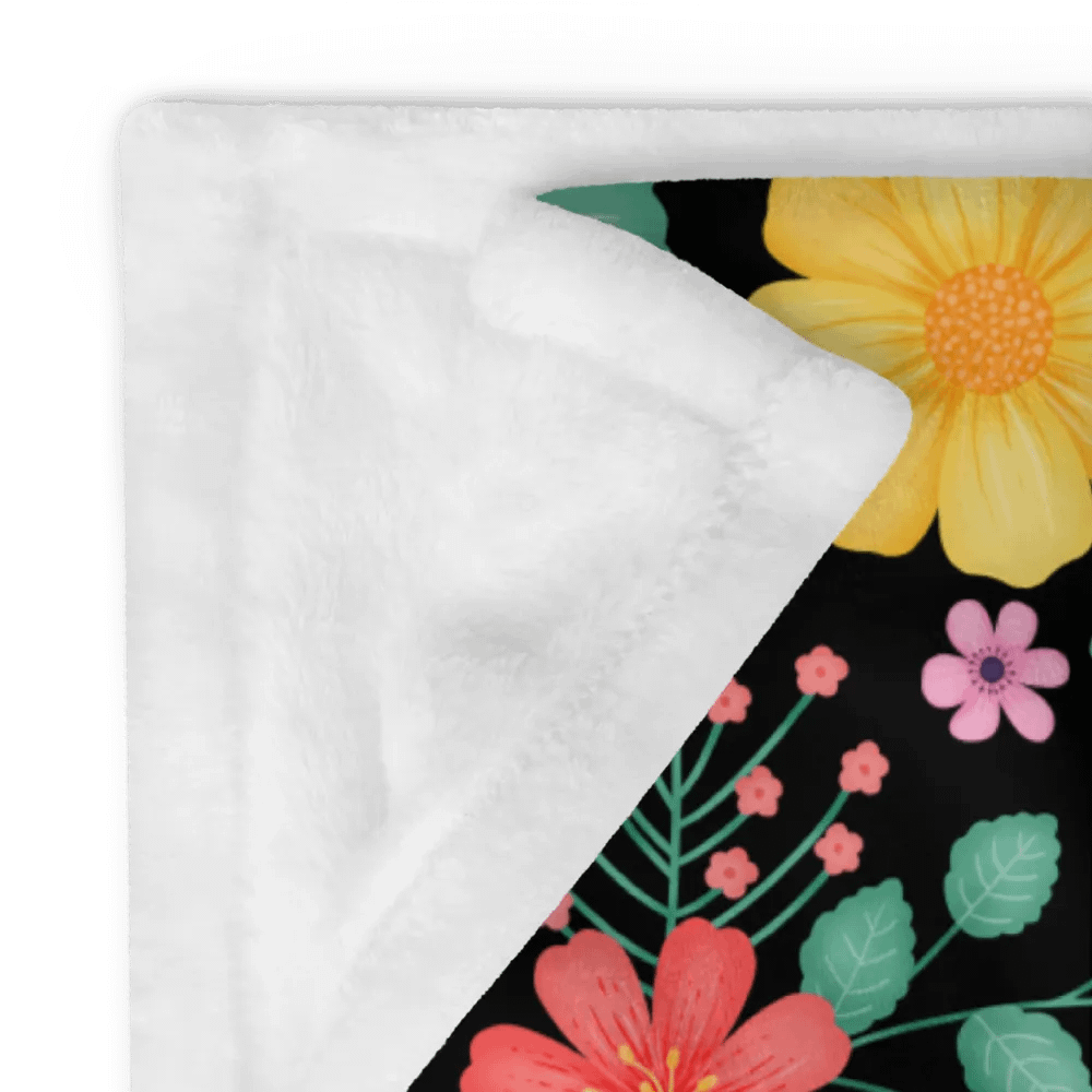 Vibrant Floral Blooms Pink Yellow Orange Blanket - Black product image (12)