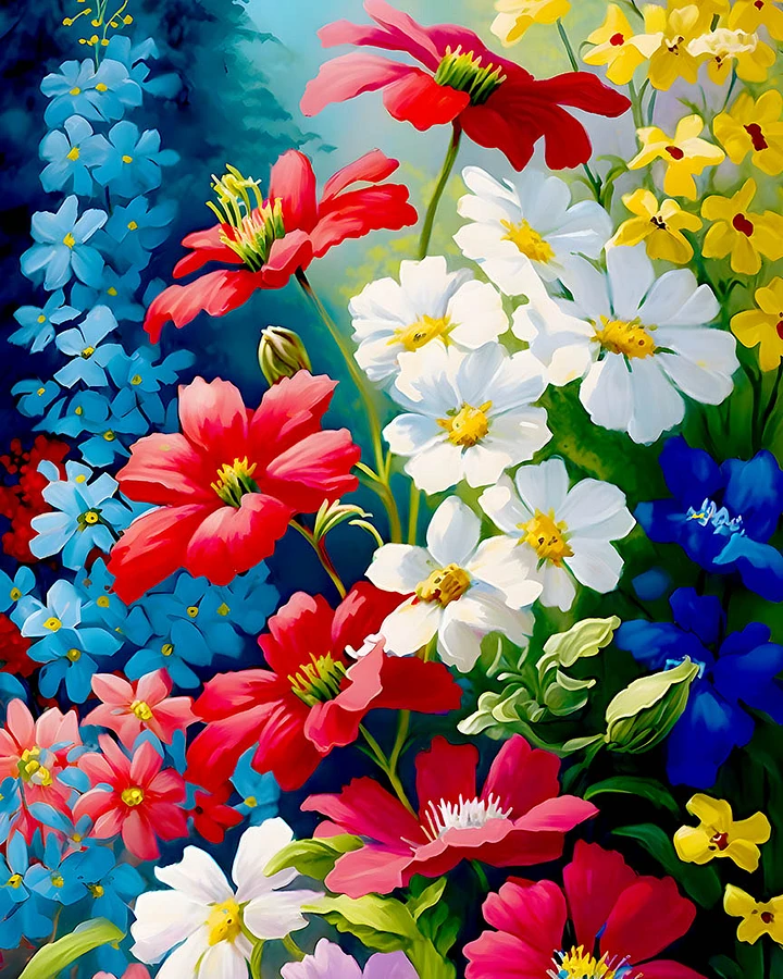 Garden Flowers in Bloom Red White Yellow Blossoms Forget-Me-Nots Matte Poster product image (1)