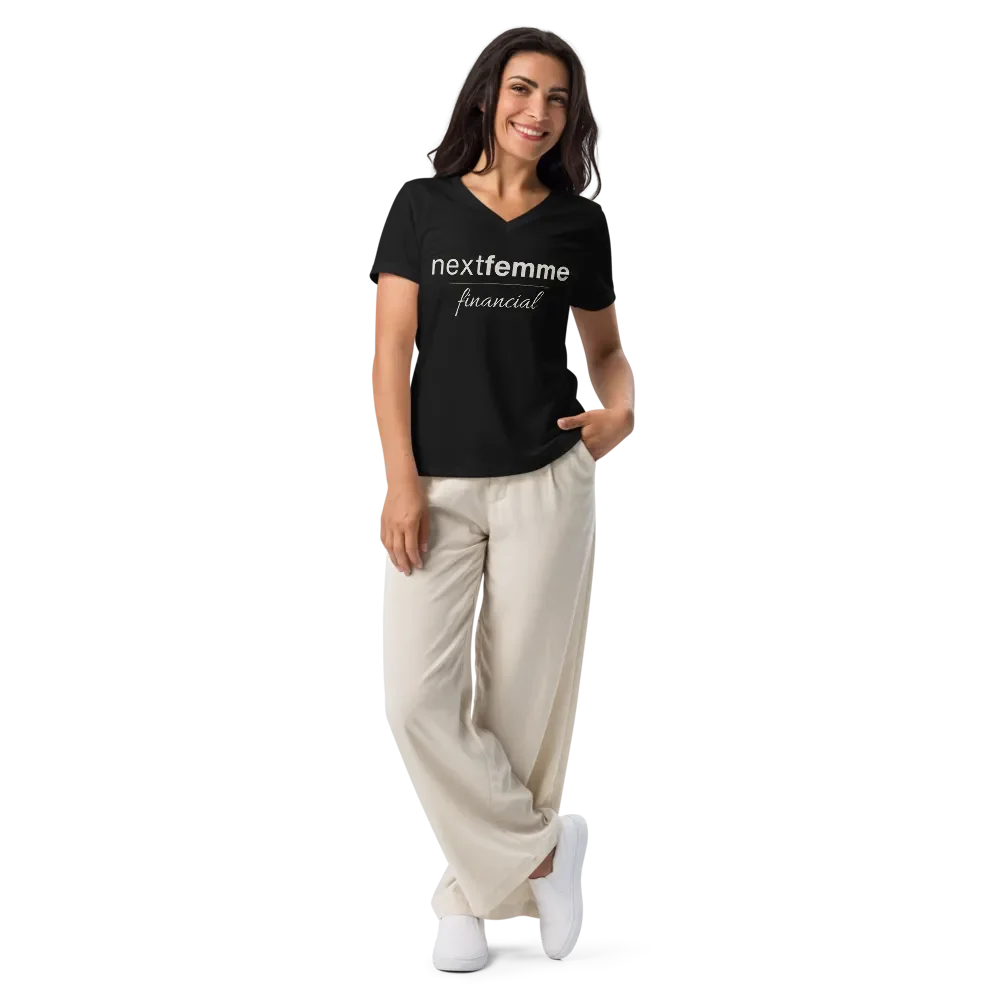 Relaxed V-Neck Tee with Light Beige Logotype product image (3)