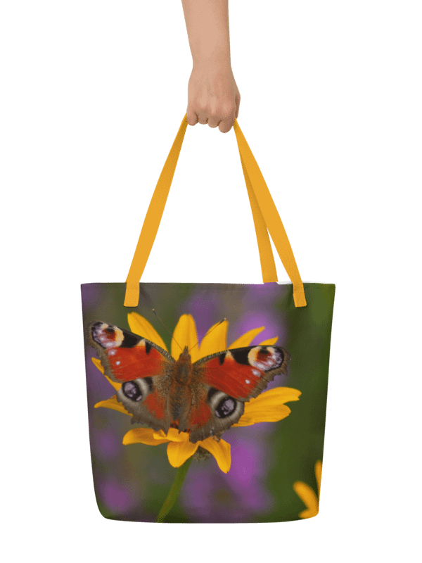 Große Tragetasche - Schmetterling auf gelber Blüte product image (1)