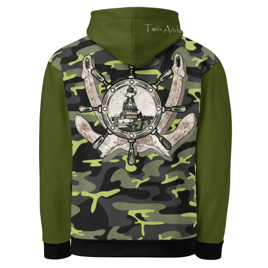 Green & Camouflage Twin anchor ship wheel & Tug CE Hoodie product image (3)