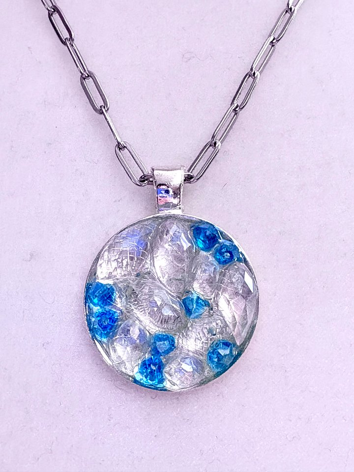 MFD-00292 | Frosted Window Pendant Necklace | Turquoise | Stainless Steel Paperclip Chain | Handmade Jewelry by Monique Faella Designs™ product image (1)