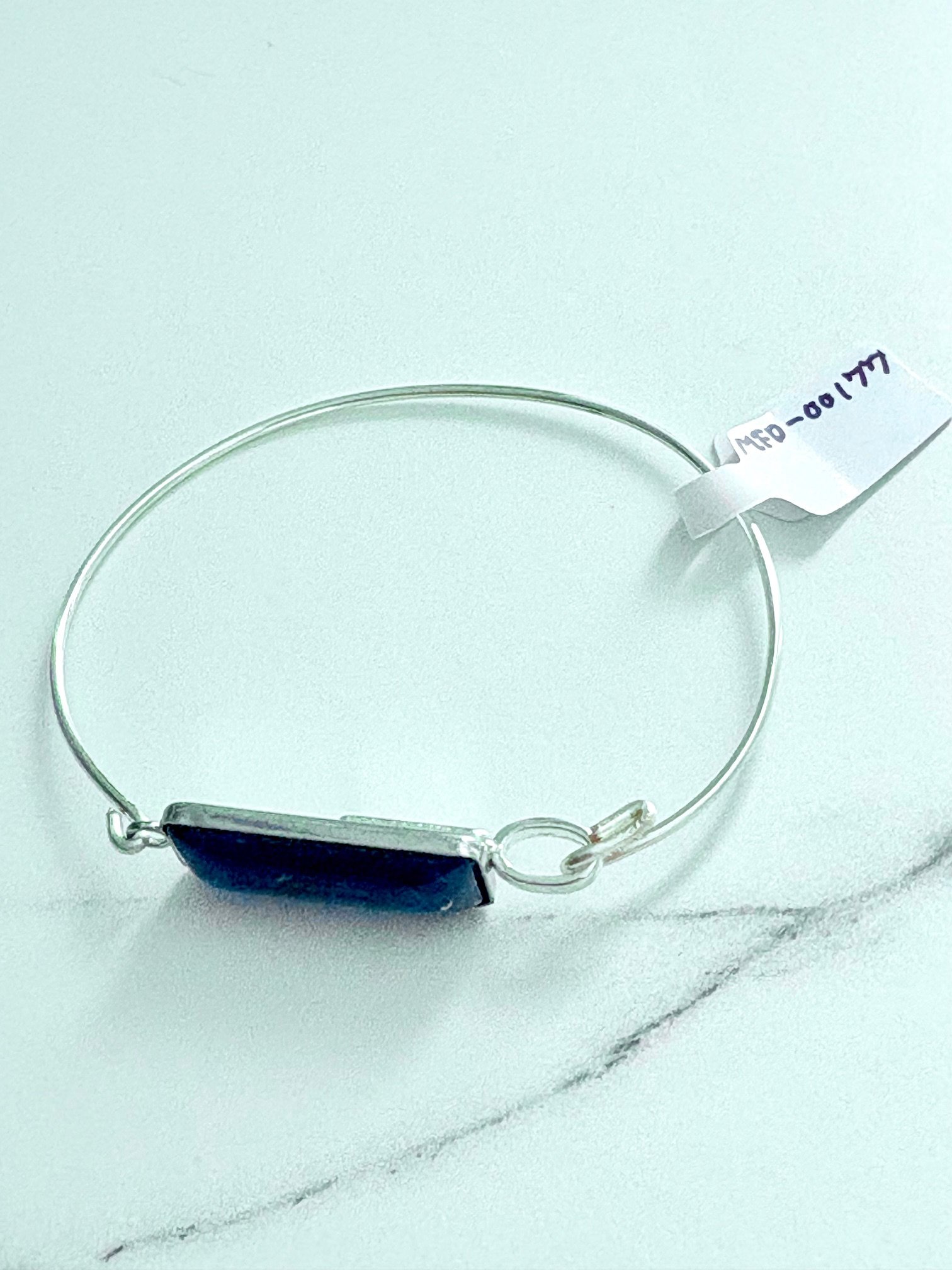 MFD-00177 | ⚡ Electric Tide Bangle | 6.75" Silver-Plated Wire Bracelet with Purply Blue Rectangle Charm | Handmade Coastal Charm Jewelry by Monique Faella Designs™ product image (5)