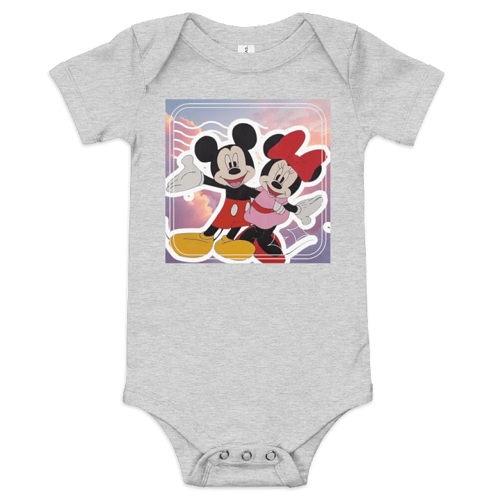 Mickey and Minnie mouse - colorful style (art by Dina R.) acrylic painting picture - Baby Short Sleeve One Piece product image (1)