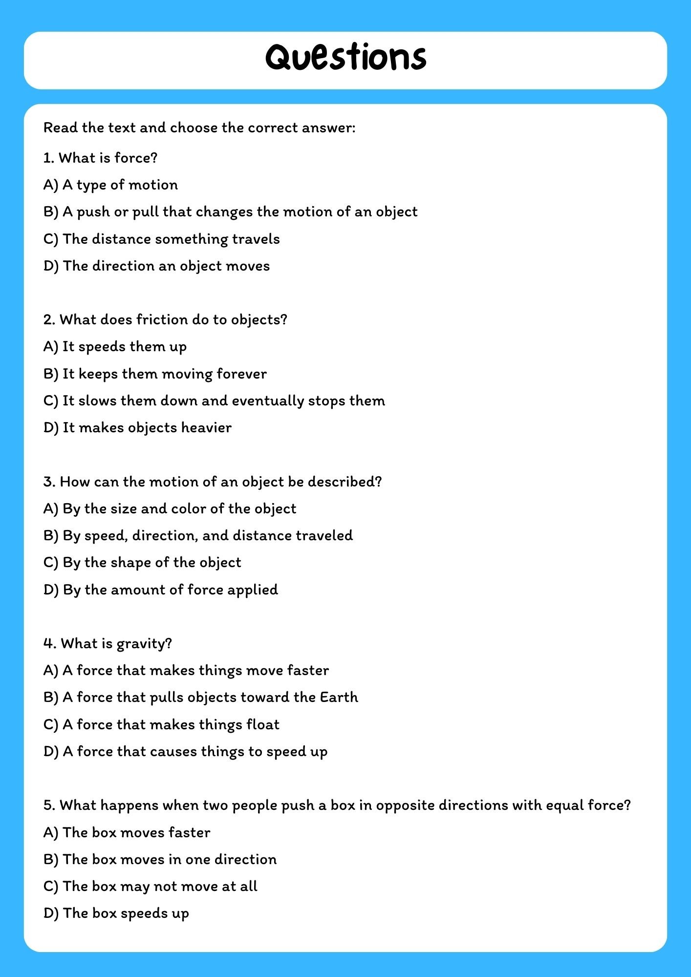 Force and Motion Reading Comprehension Passage with Questions product image (2)