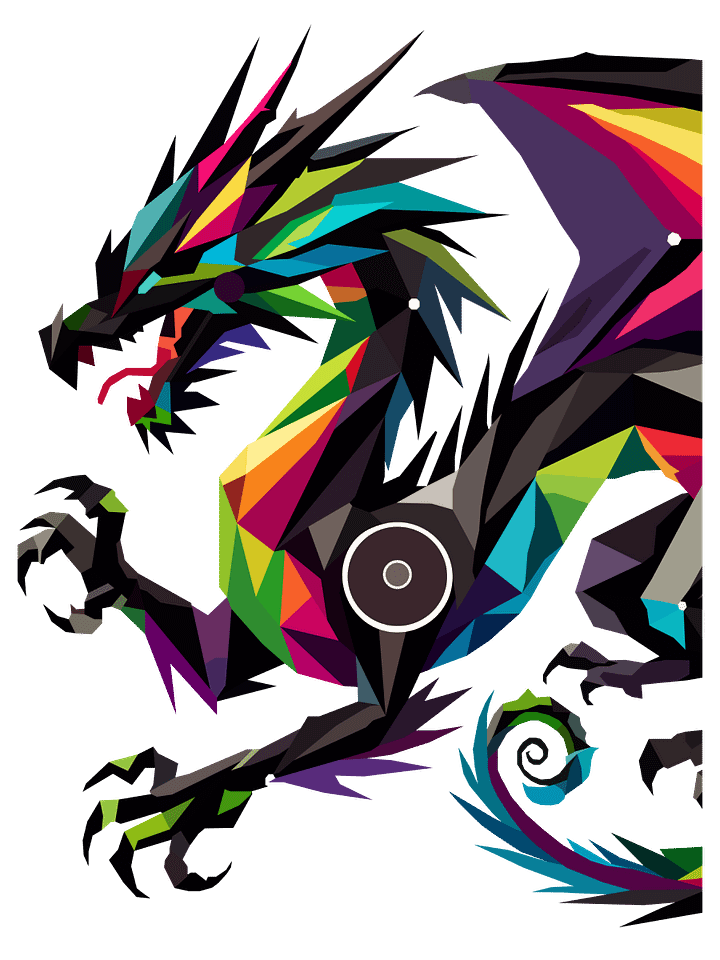 Free Geometric Dragon PNG Art - Transparent Background, Vibrant Low Poly Illustration product image (1)
