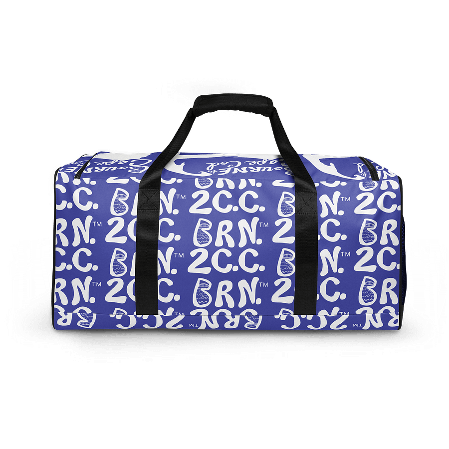 BOURNE to Cape Cod™ | Duffle Bag | BRN.2C.C.™ | Coastal Gym & Travel Gear | 22" All-Over Print Weekender | White Logos on Slate Blue product image (4)