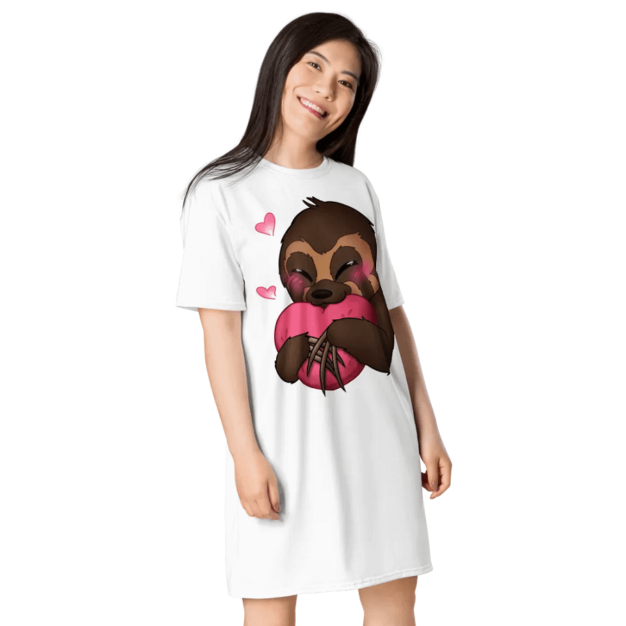 White Blushing Sloth Love T-Shirt Dress product image (4)