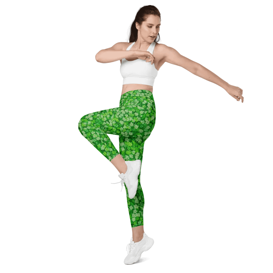 Whimsical St Patrick’s Day Lucky Four Clovers Leggings product image (10)