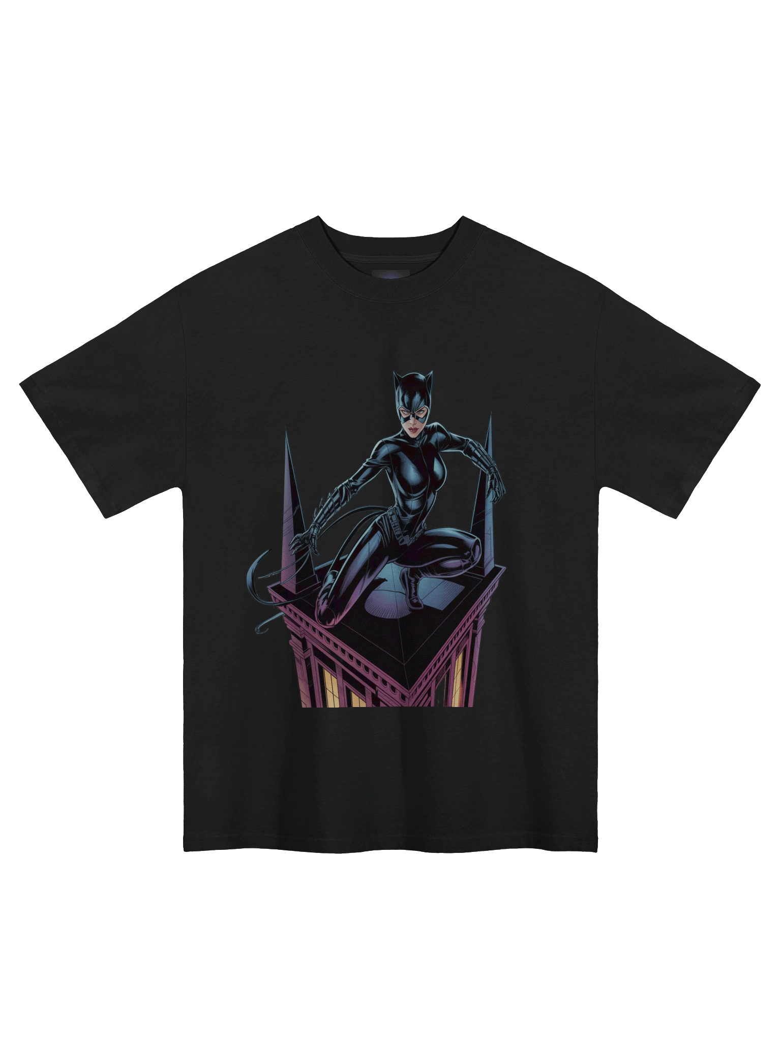 Neon Nocturne: Catwoman's Rooftop Ravish Oversized Faded T-Shirt product image (3)