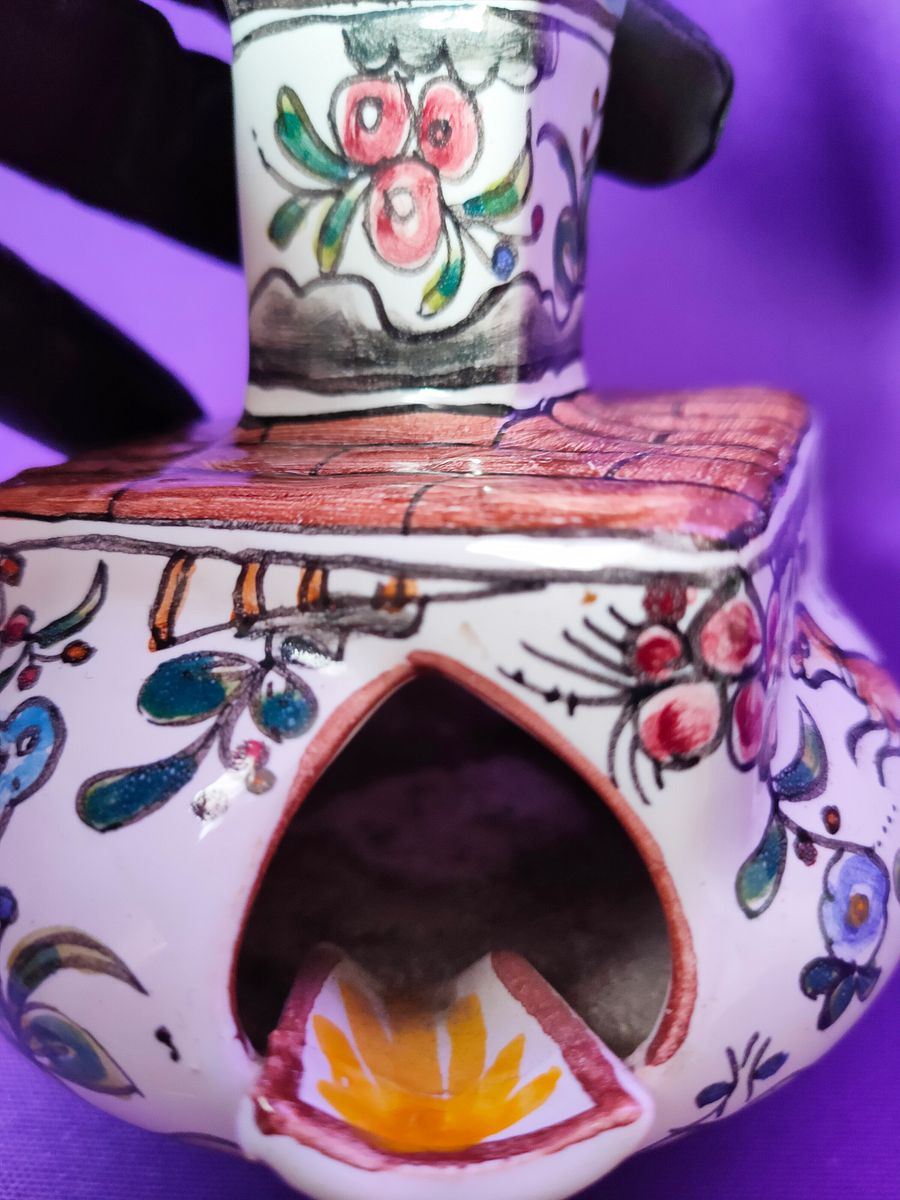 Raro e extraordinário cinzeiro, artesanato português, pintado à mão, século XVII, presente floral, presente homem de secretária product image (3)