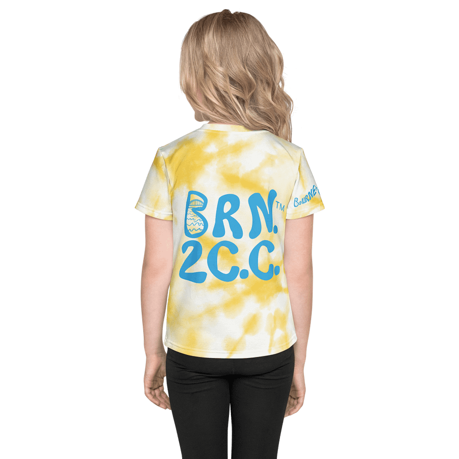 Girls' | Kids T-Shirt | BOURNE to Cape Cod™ | Vibrant Coastal Tee for Kids | Blue Logo on Yellow Tie-Dye product image (2)
