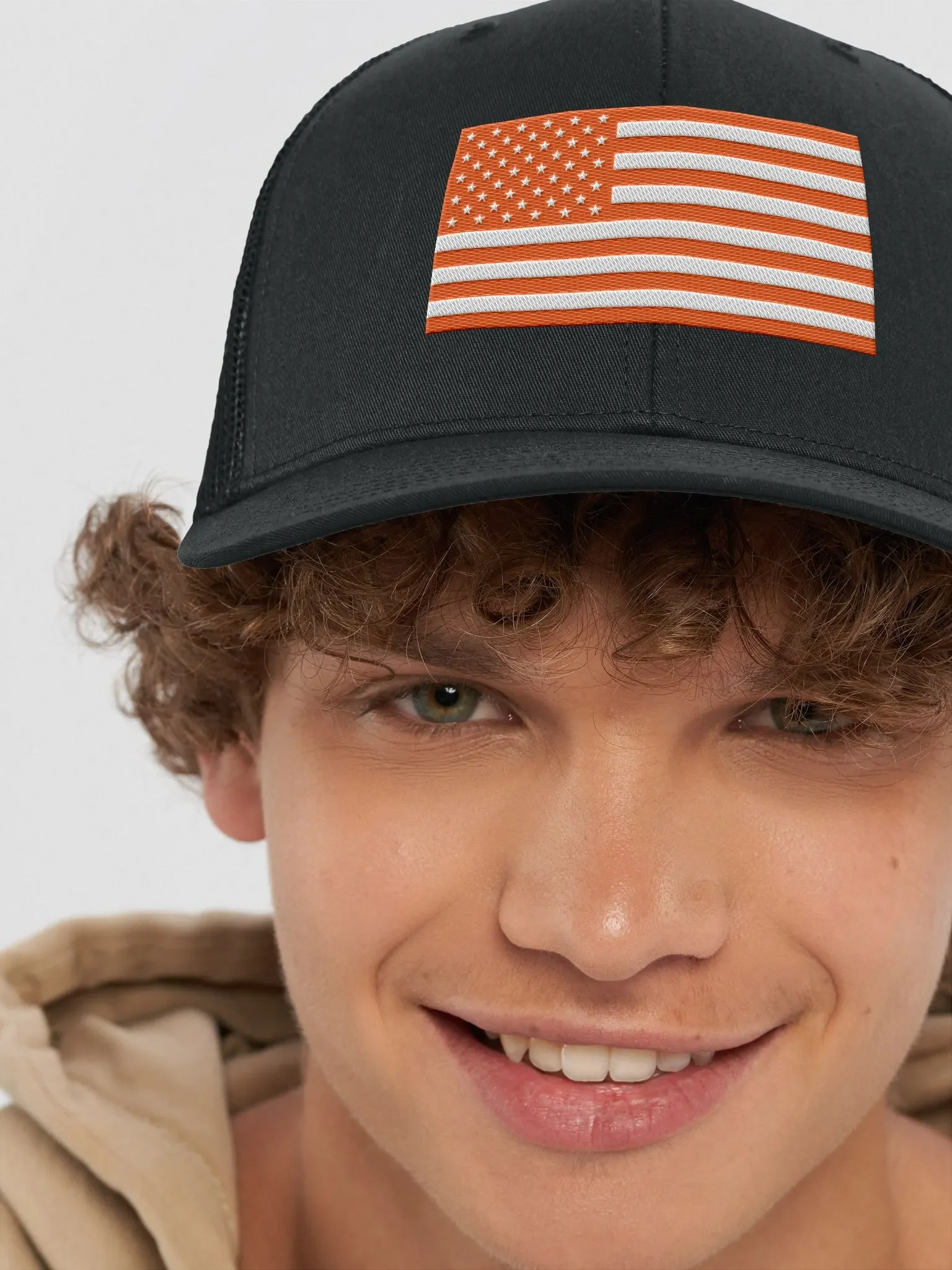 Orange American Flag Trucker Hat product image (8)