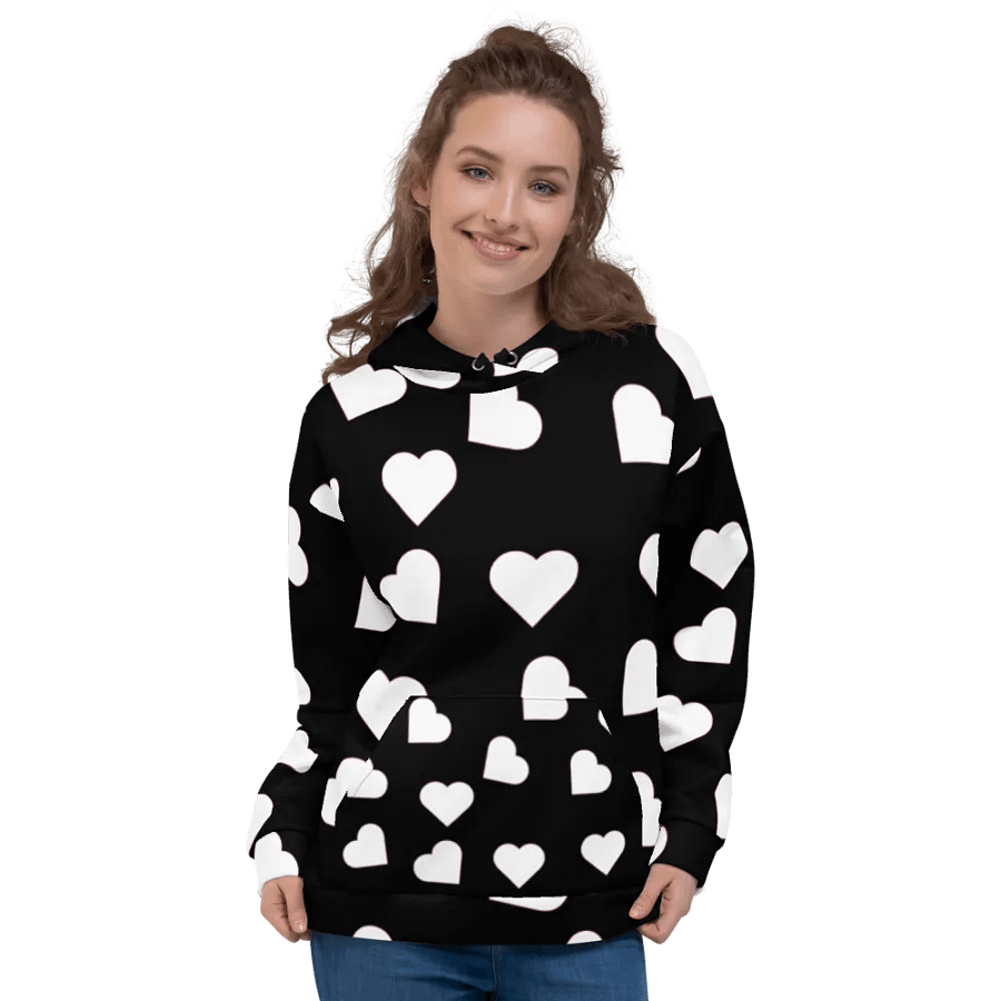 Love Pattern 5 Black and White Unisex Pull Over Hoodie product image (5)