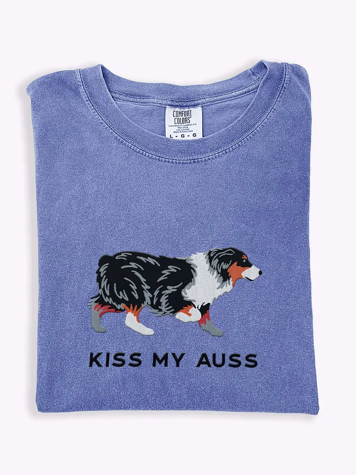 Kiss My Auss T-Shirt(Embroidered) of an Australian Shepherd(Tricolor) product image (1)
