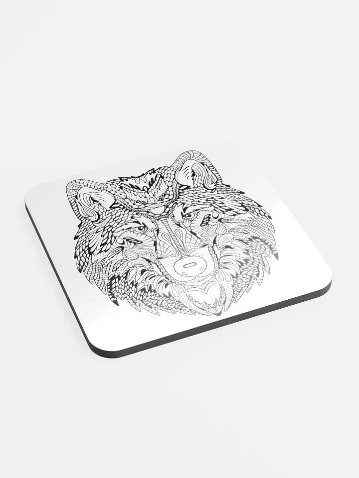 Ornate Wolf Etching Cork Coaster product image (2)