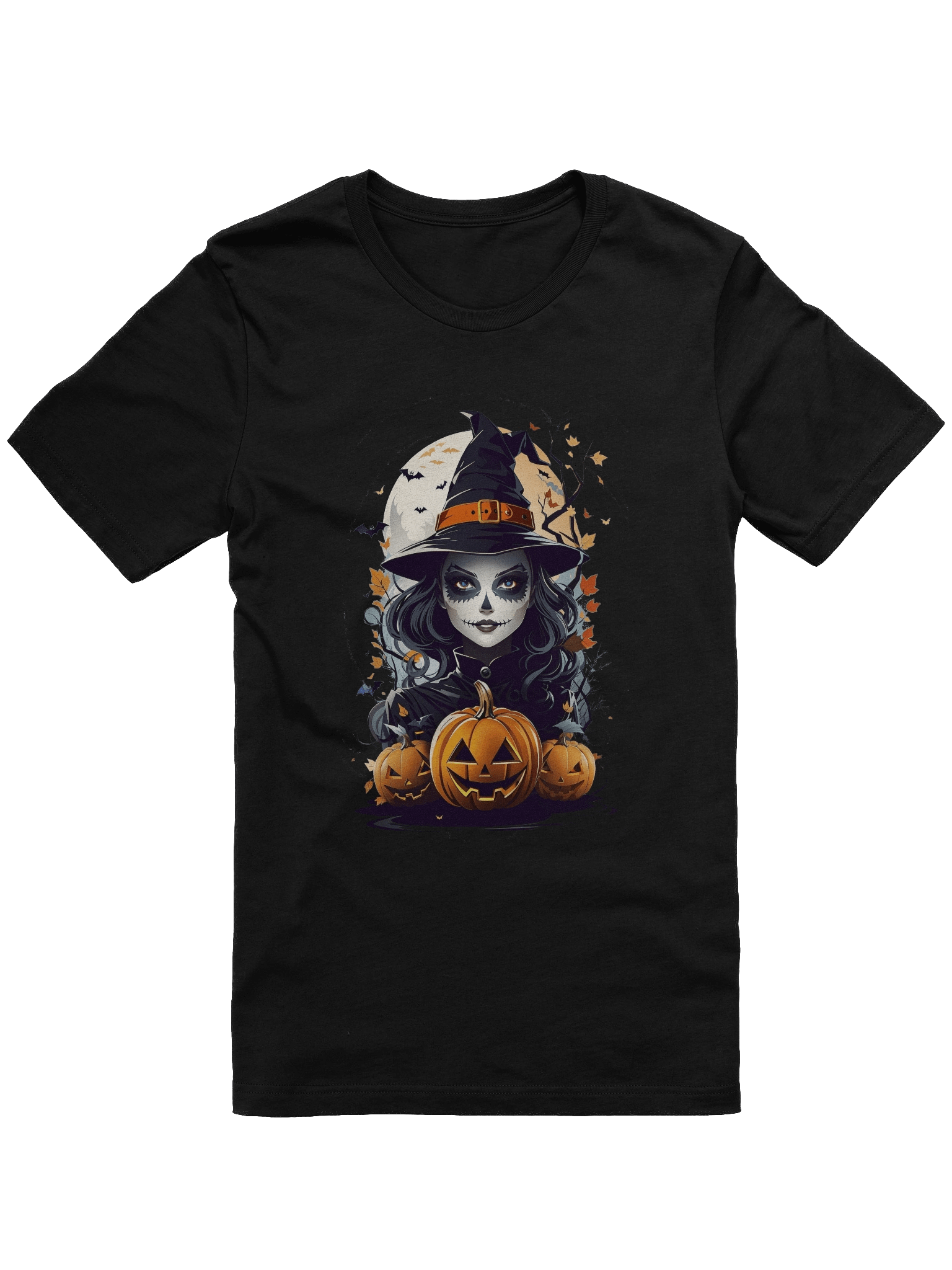 Witch and Pumpkins T-Shirt – Spooky Halloween Witch Tee, Gothic Jack-o’-Lantern Shirt product image (6)