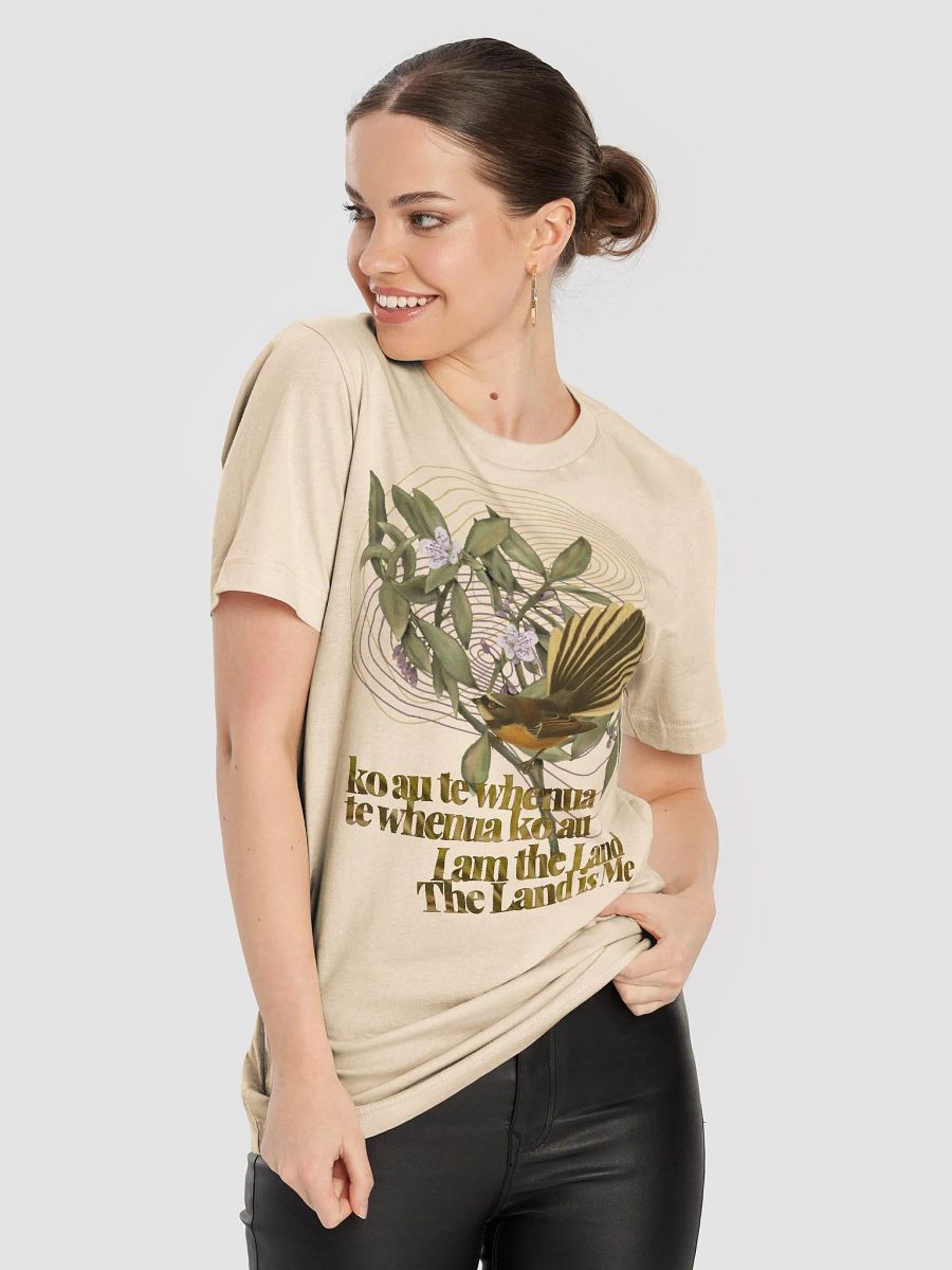 Unisex Fantail-Piwakawaka and Ngaio Flowers - ko au te whenua Decolonisation Aotearoa Tee product image (2)