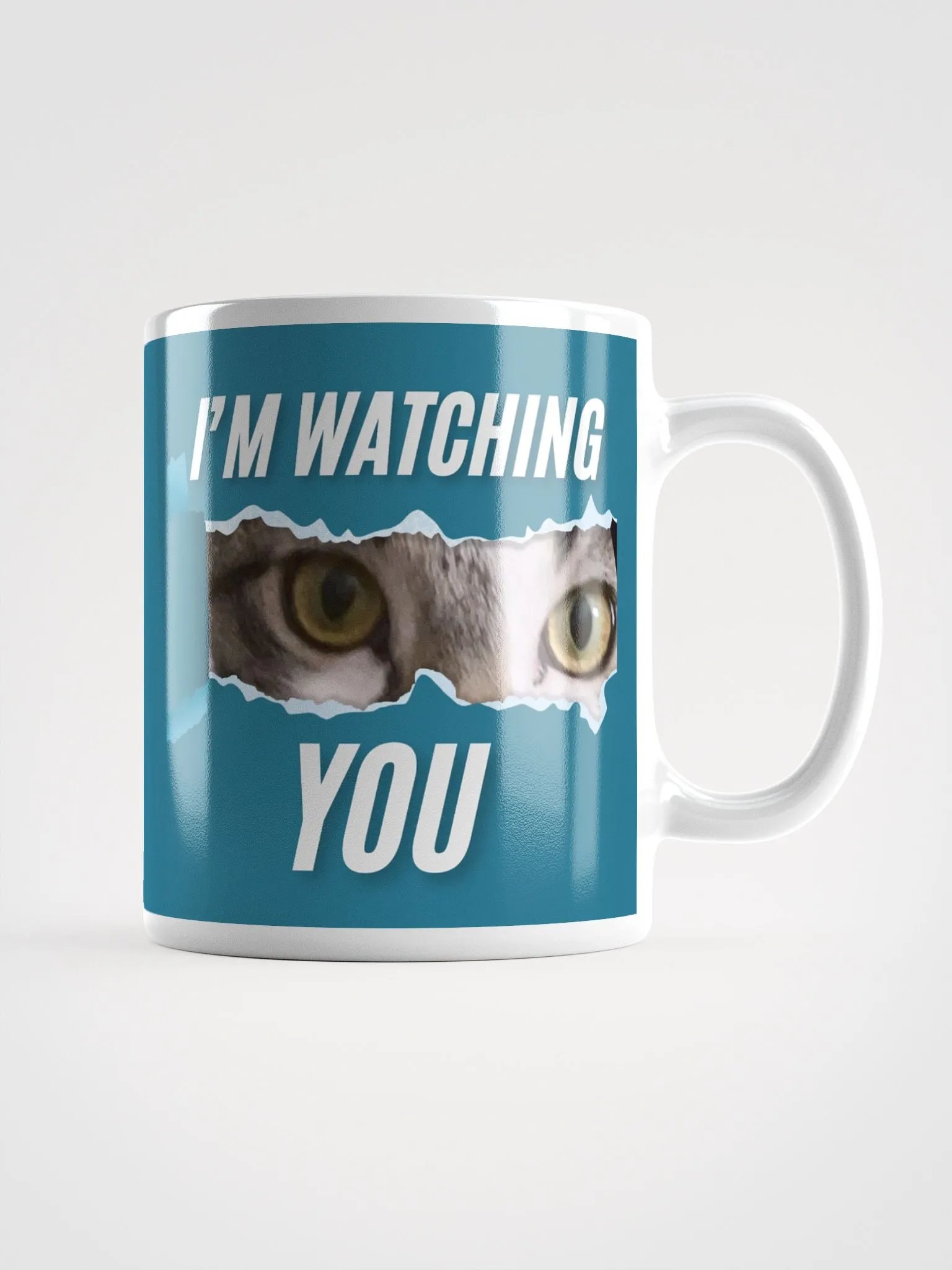 I'm Watching You Cute Tabby Kitten White & Blue Wraparound Mug product image (1)