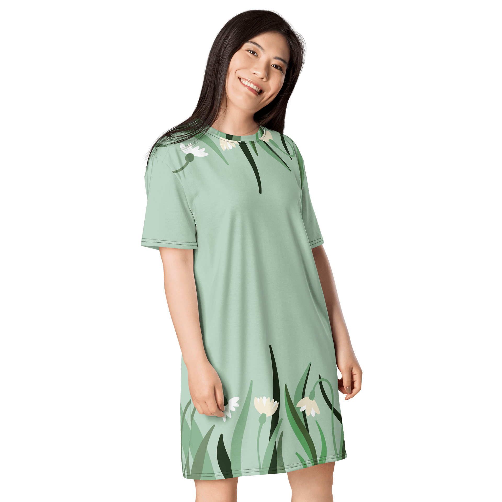 Mint Green Floral Oversized T-Shirt Dress - Exclusive TDSMUSIC Design product image (4)